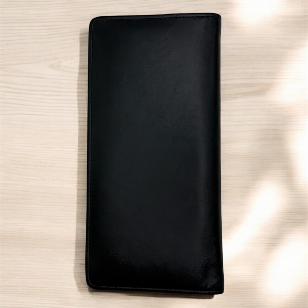 【タイ直輸入】本牛革長財布　シンプル財布　スリム財布 Black