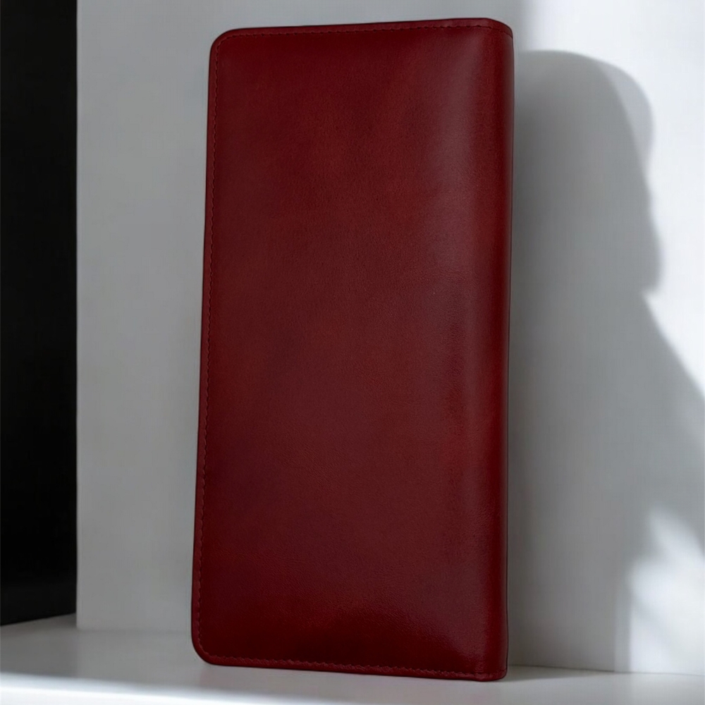 【タイ直輸入】本牛革長財布　シンプル財布　スリム財布 Red