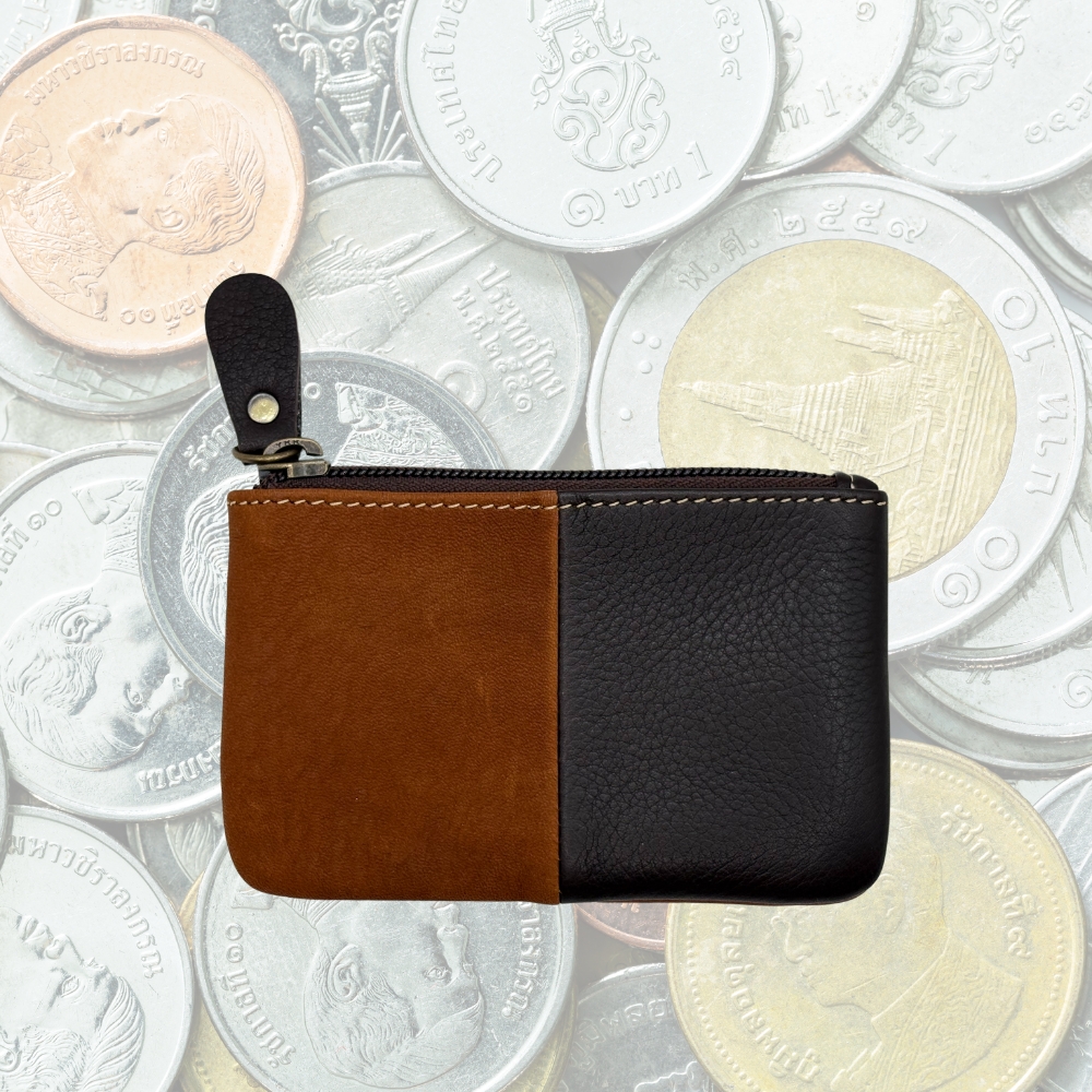 【タイ直輸入】本牛革財布　小銭入れ　コインケース　Black＆Brown
