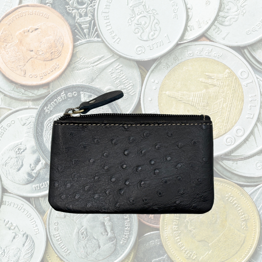 【タイ直輸入】本牛革財布　小銭入れ　コインケース　ドット柄　Black