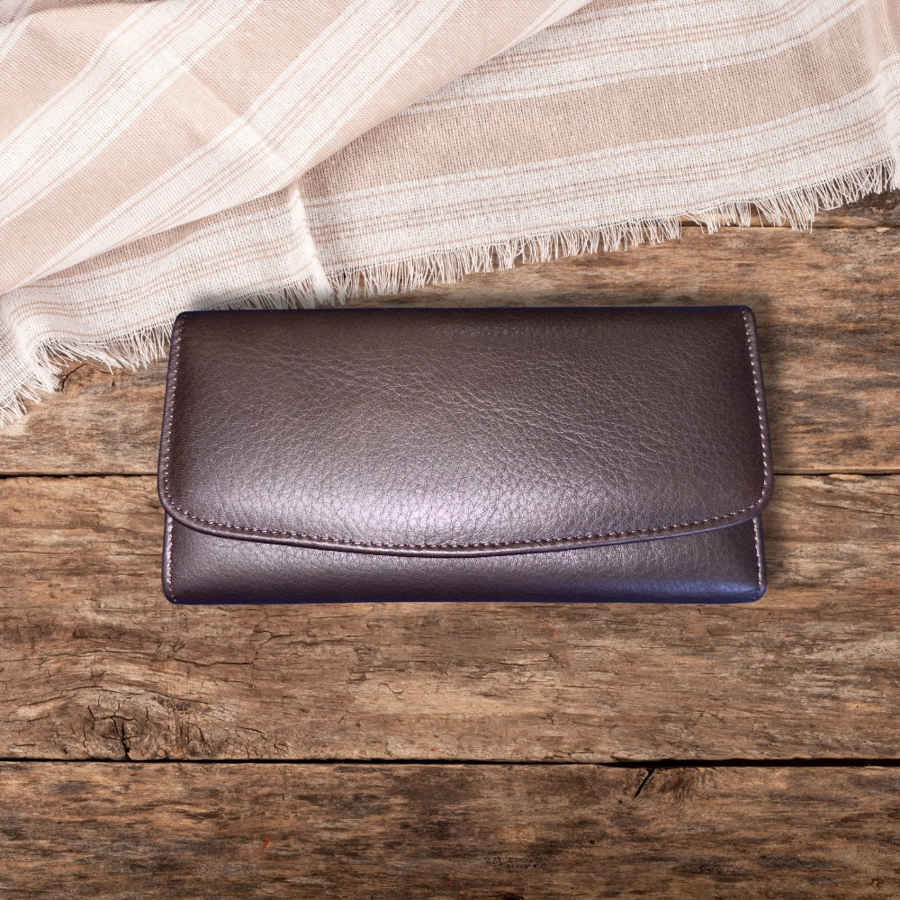 【タイ直輸入】本牛革長財布　2段階開閉式DarkBrown